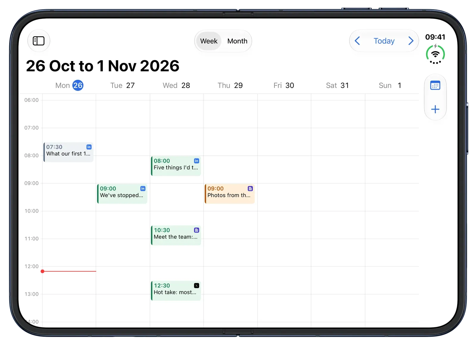 A week of scheduled posts across iPhone Duo