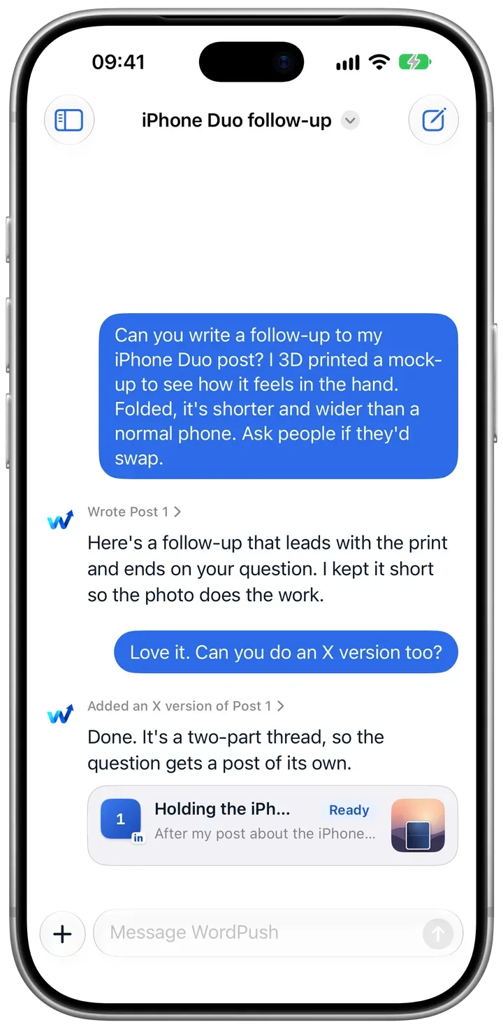 WordPush on iPhone: the chat