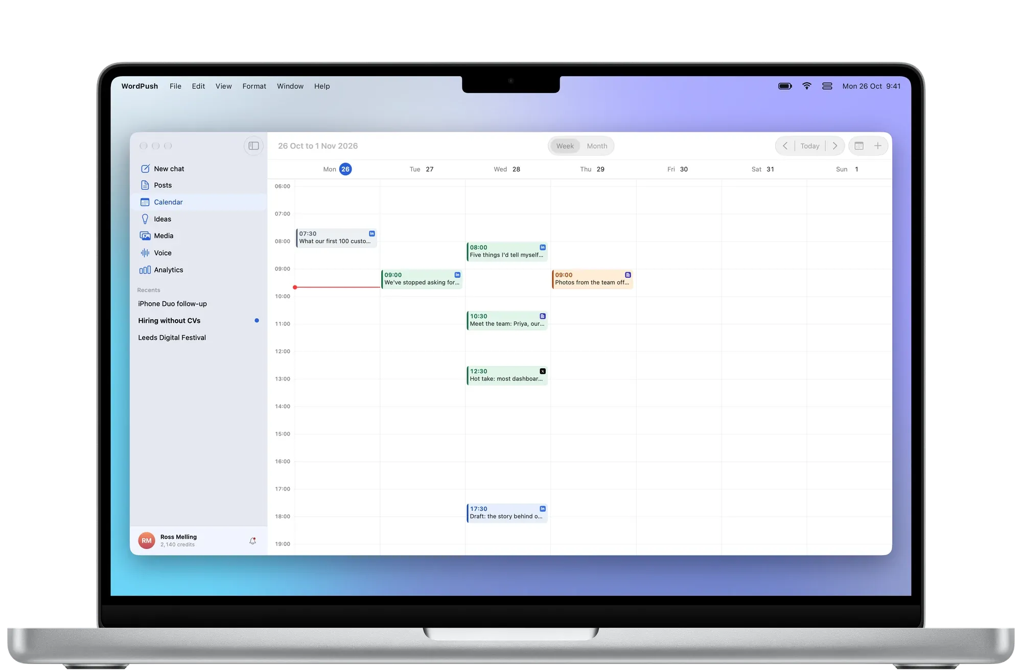 The calendar on Mac