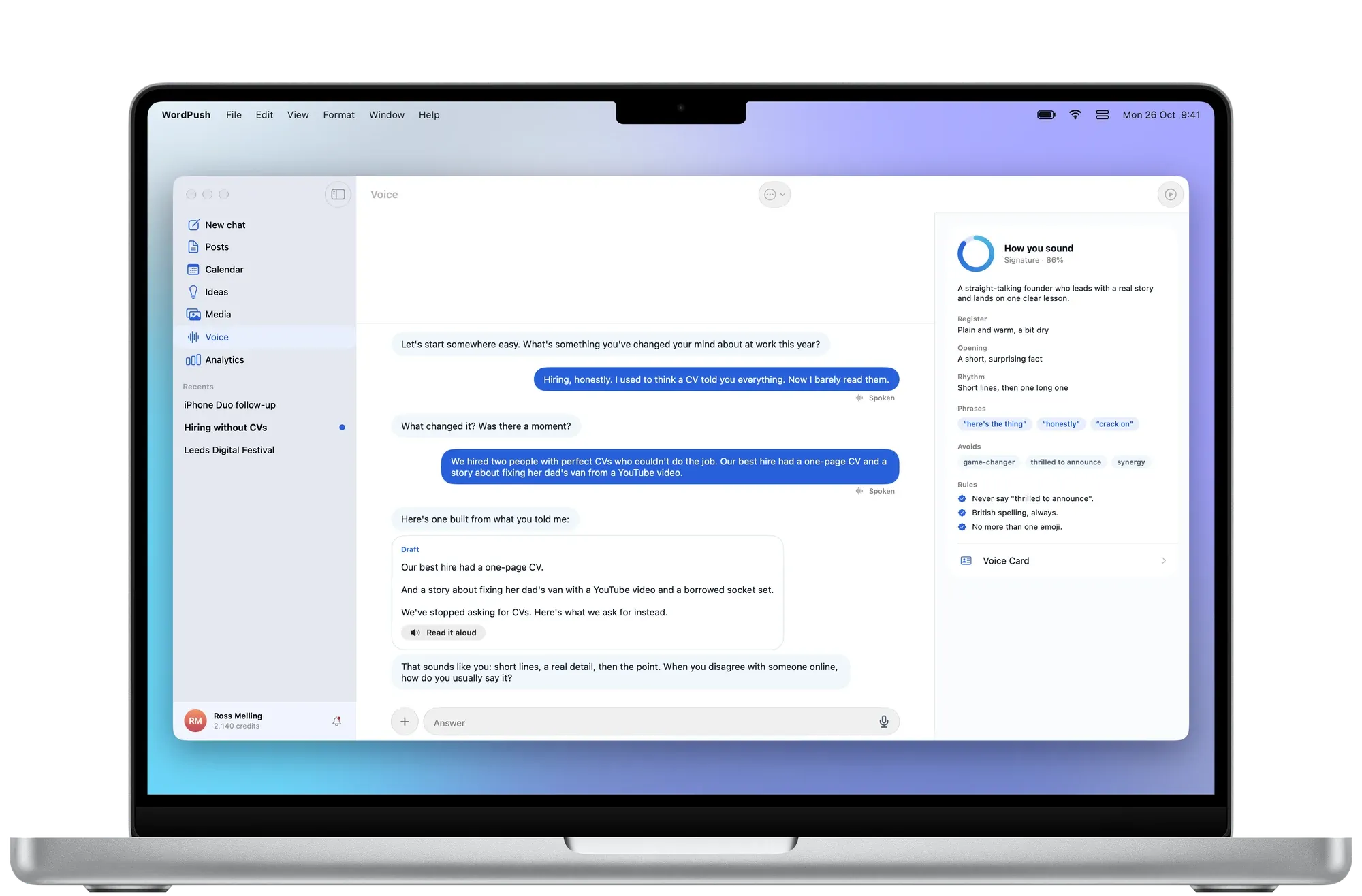 WordPush on MacBook Pro
