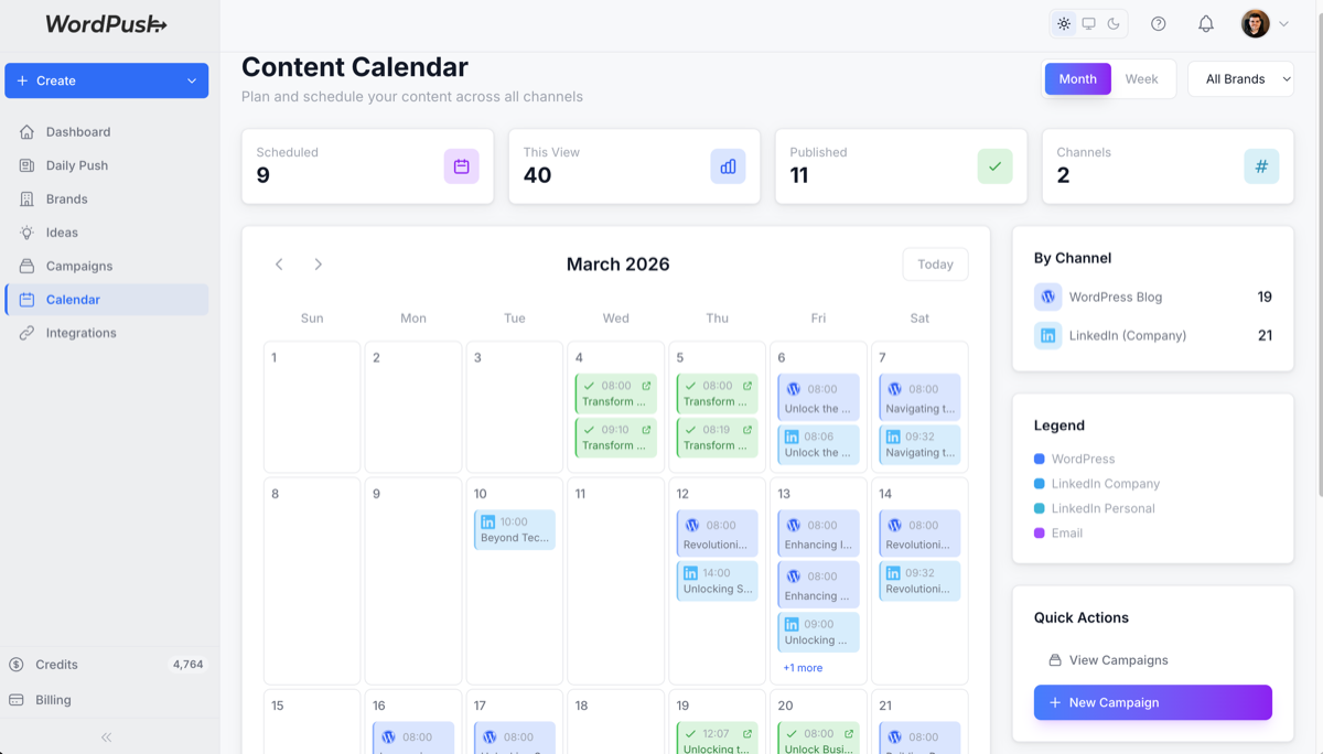 Content calendar