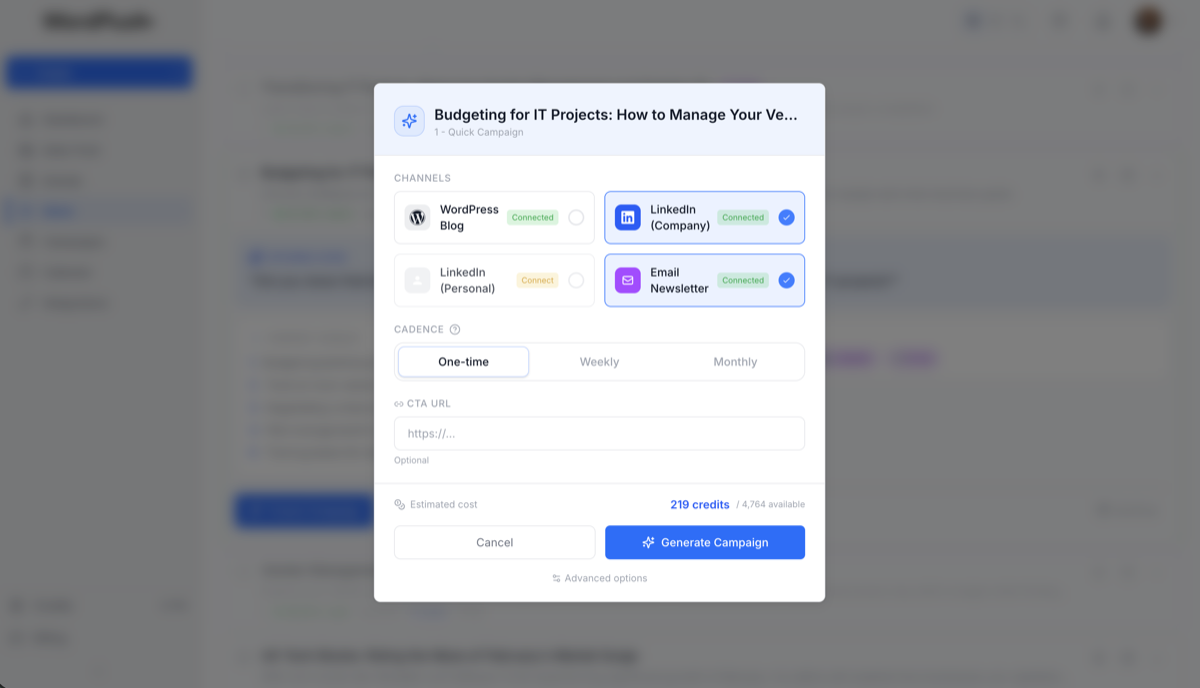 Choose your channels and generate